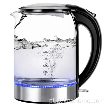 Chaleira de água rápida com indicador LED 1.7L Caldeira de água BPA GRÁTIS Chaleira de vidro elétrica